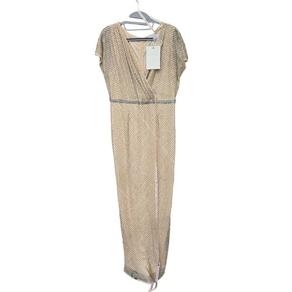 Mac Duggal Beaded Butterfly Sleeve Column Gown - Nude Silver size 10 NWT - Picture 4 of 9